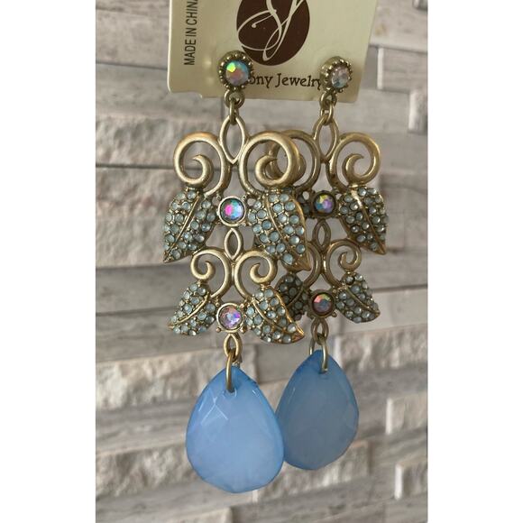 Stony Earrings Dangle Blue Stone - Picture 4 of 4